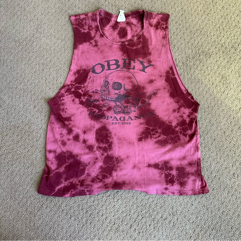 OBEY red acid wash muscle tank Size MEDIUM